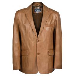 Mens 2 Button Tan Leather Blazer - Single Vent  - Front