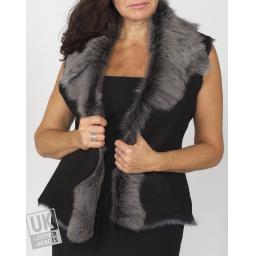 Women's Black Snow Tipped Toscana Sheepskin Gilet - Front