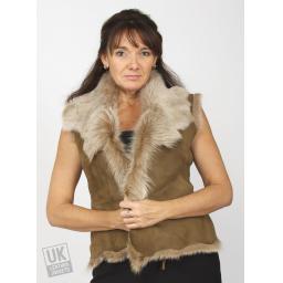 Women's Camel Toscana Sheepskin Gilet - Plus Size - Front 2