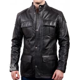 Mens Black Leather Vintage Racing Jacket - Storm - Fastened