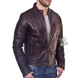 Mens Vintage  Burgundy Leather Jacket - Nirvana - Front