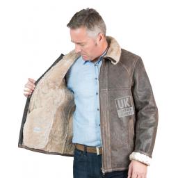 Mens Shearling Sheepskin Flying Jacket - Whistler - Vintage Matt Brown