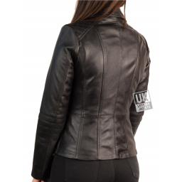 Women's Black Leather Jacket - Delta  - Back