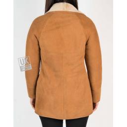 Womens Tan Shearling Sheepskin 3/4 Length Car Coat - Honor - Back