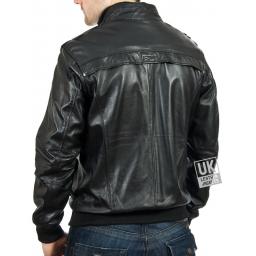 Men's Vintage Leather Bomber Jacket in Black - Mirage - Rear