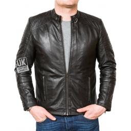 Mens Black Leather Biker Jacket - Theta - Main