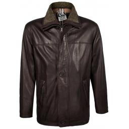 Men's Leather Coat in Brown Cow Hide - Plus Size - Hastings - Front