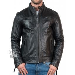 Mens Black Leather Jacket - Ellis - Front