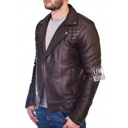 Men’s Brown Leather Biker Jacket - Maze - Superior Nappa - Front Side