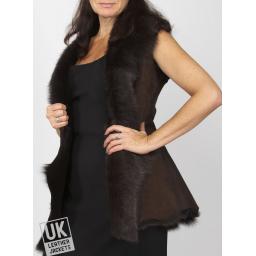 Long Toscana Sheepskin Gilet in Brown - Lining