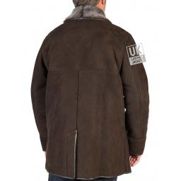 Mens Brown Shearling Sheepskin Car Coat - Foxhills - Back