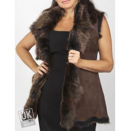 Long Toscana Sheepskin Gilet - Brown Honey Tipped - Lining