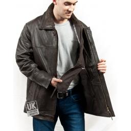 Men's Brown Cow Hide Car Coat - Grantham - Detachable