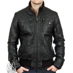 Men's Leather Bomber Jacket in Black - Daytona - Main