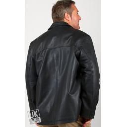 Men's  3/4 Length Black Hide Leather Jacket - Plus Size - Moore - Rear