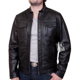 Men's Black Leather Biker Jacket - Beck - Unzipped