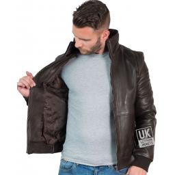 Mens Brown Leather Pilots Jacket - Detach Faux Fleece Collar - Lining