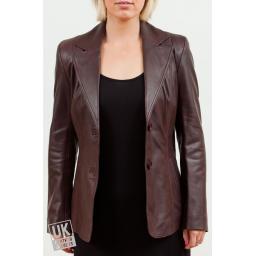 Womens Brown Leather Blazer - Serenity - Front