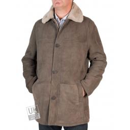 Mens Shearling Sheepskin 3/4 Length Coat - Sunningdale - Grey - Front