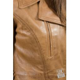 Women's Tan Leather Coat - Penny - Detail