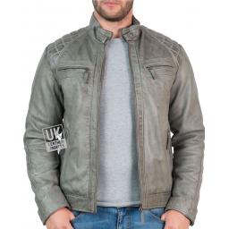 Men's Leather Jacket - Lancer - Vintage Grey - Unzipped