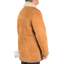 Mens Shearling Sheepskin 3/4 Length Coat - Sunningdale - Tan - Back