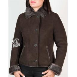 Womens Brown Shearling Sheepskin Jacket - Aspen - Front 2