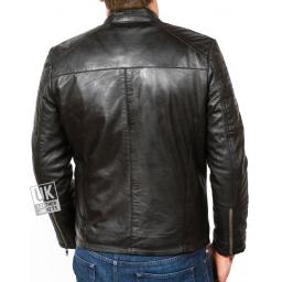 Mens Black Leather Biker Jacket - Theta - Lining