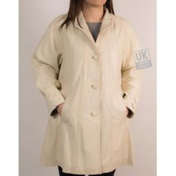 Women's Ivory Leather Swing Coat - Jewel - Buttoned