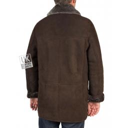 Mens Shearling Sheepskin 3/4 Length Coat - Sunningdale - Brown - Back