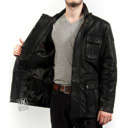 Men's Vintage Racing Leather Jacket in Black Cow Hide - Plus Size - Farley - Lining