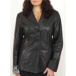 Women's Black Leather Blazer - Plus Size - Paige - Front