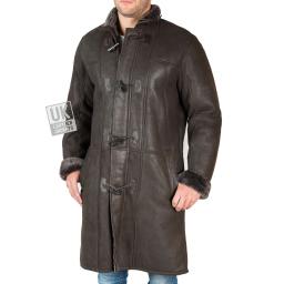 Mens Shearling Sheepskin Duffle Coat - Detach Hood - Colorado - Matt Brown - Without the Hood