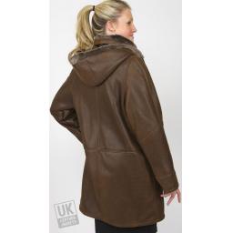 Plus Size Sheepskin Duffle Coat - Lea - Brown Wool - Superior Quality - Rear