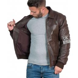 Mens Brown Leather Bomber Jacket - Bristol - Lining