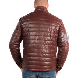 Mens Burgundy Leather Jacket - Ultra Light Quilted - Back