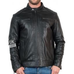 Mens Black Leather Jacket - Ellin - Front