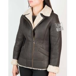 Womens Shearling Sheepskin Jacket - Anara - Cream Wool - Front