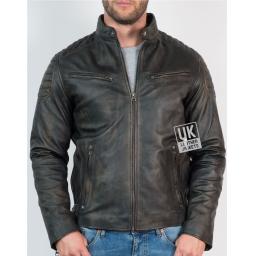 Men’s Leather Biker Jacket - Zurich - Burnished Black