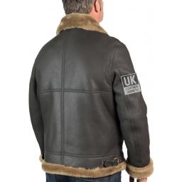 Mens Finest Shearling Aviator Jacket - Semi-Matt Brown / Brown Wool - Back