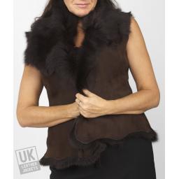 Womens Toscana Sheepskin Gilet in Brown - Front 2