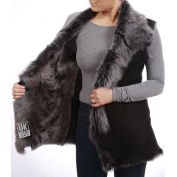 Long Toscana Sheepskin Gilet - Black Snow Tipped - Lining