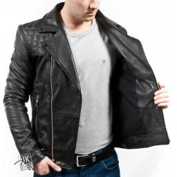 Men’s Black Leather Biker Jacket - Maze - Superior Cow Hide - Lining