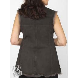 Long Toscana Sheepskin Gilet in Grey - Rear