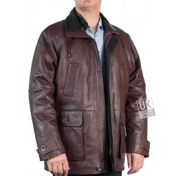 Men's Oxblood Leather Parka Coat - Huxley - Front