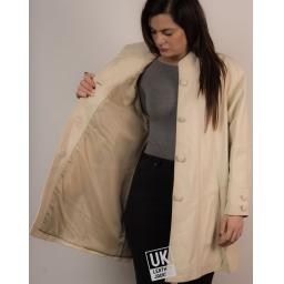 Women's Ivory Leather Swing Coat - Jewel - Lining