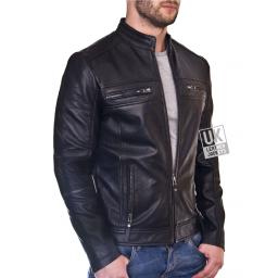 Men's Black Leather Jacket - Titanium - Front