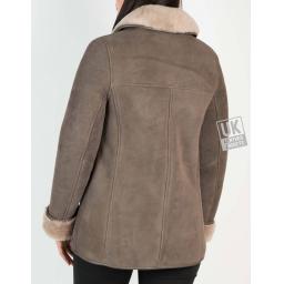 Womens Grey Shearling Sheepskin Jacket - Hip Length - Dana - Back