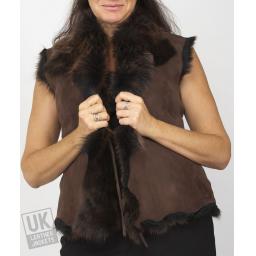 Women's Brown Honey Tipped Toscana Sheepskin Gilet - Front 2