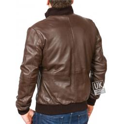 Men's Black Leather Bomber Jacket - Pacific- Back